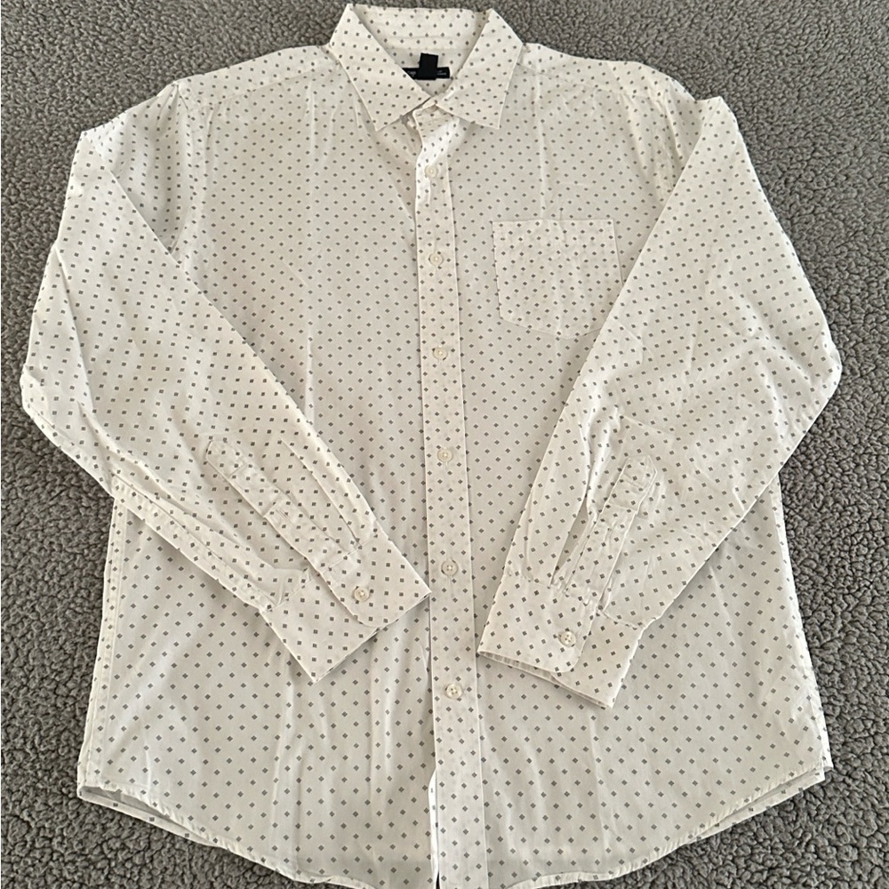 GAP Slim Fit White Micro Dot Button Down Shirt Mens Large 100% Cotton Casual